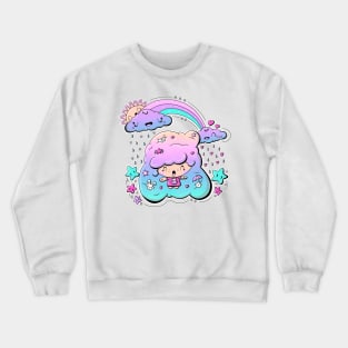 Cute rain bubble head girl in kawaii style Crewneck Sweatshirt